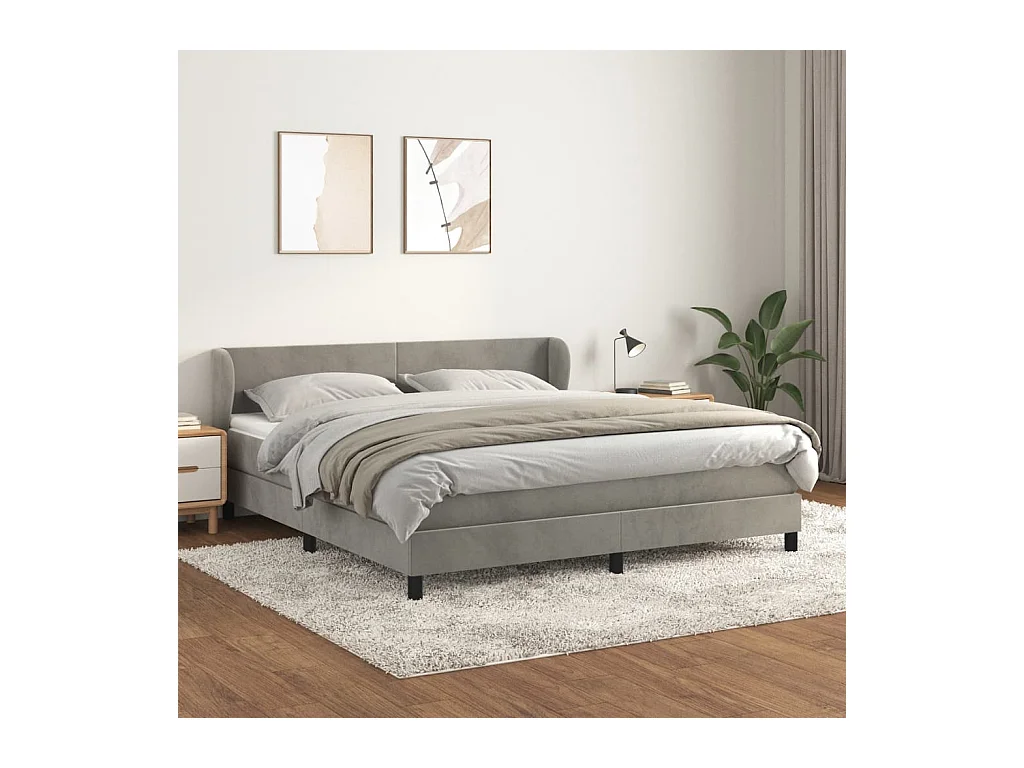 Cama box spring con colchón terciopelo gris claro 180x200 cm