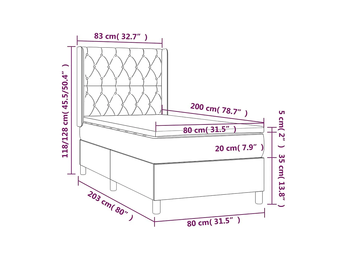 Cama box spring con colchón terciopelo verde oscuro 80x200 cm