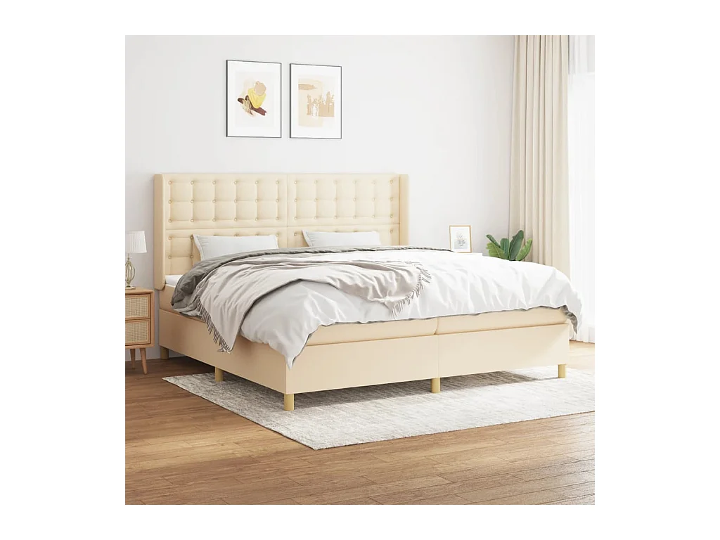 Cama com molas/colchão 200x200 cm tecido cor creme