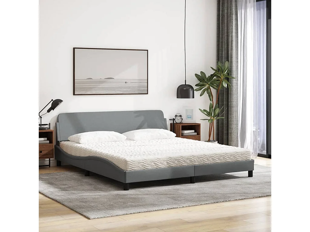 Lit avec matelas gris clair 180x200 cm tissu