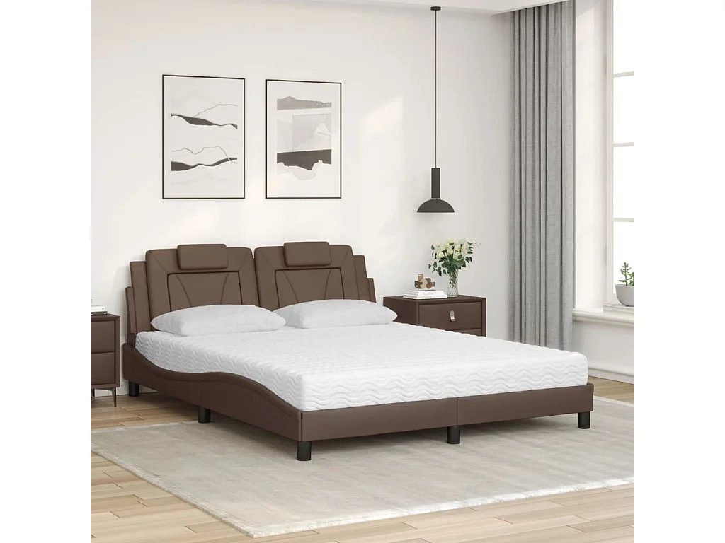 Lit avec matelas marron 160x200 cm similicuir