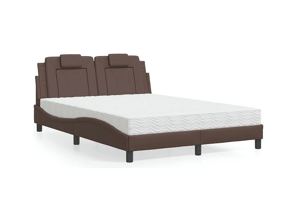 Cama com colchão 140x190 cm couro artificial castanho