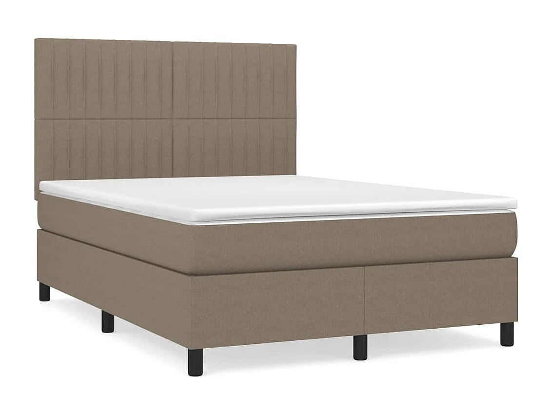 Cama box spring con colchón tela gris taupe 140x200 cm