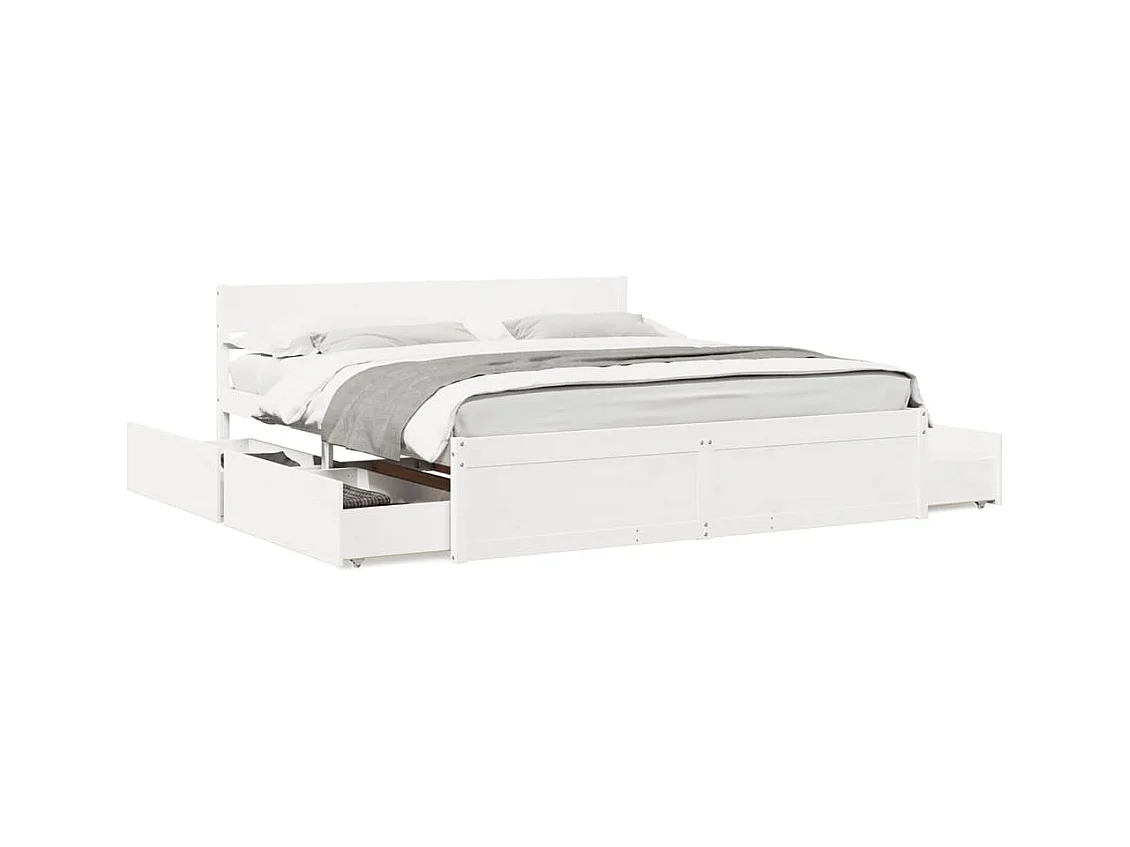 Cadre de lit avec tiroirs blanc 200x200 cm bois massif de pin