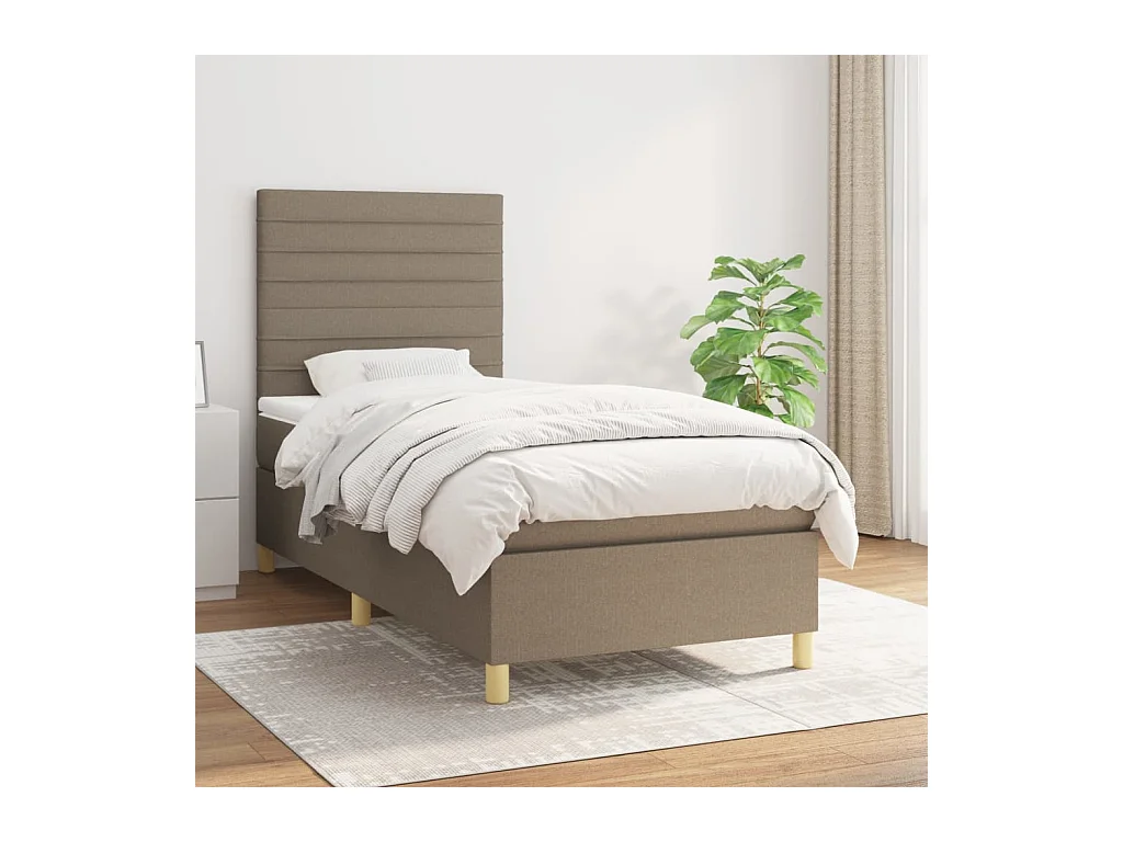 Cama box spring con colchón tela gris taupe 80x200 cm
