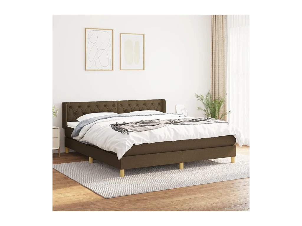 Cama box spring con colchón tela marrón oscuro 160x200 cm