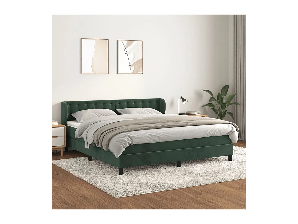 Cama box spring con colchón terciopelo verde oscuro 180x200 cm