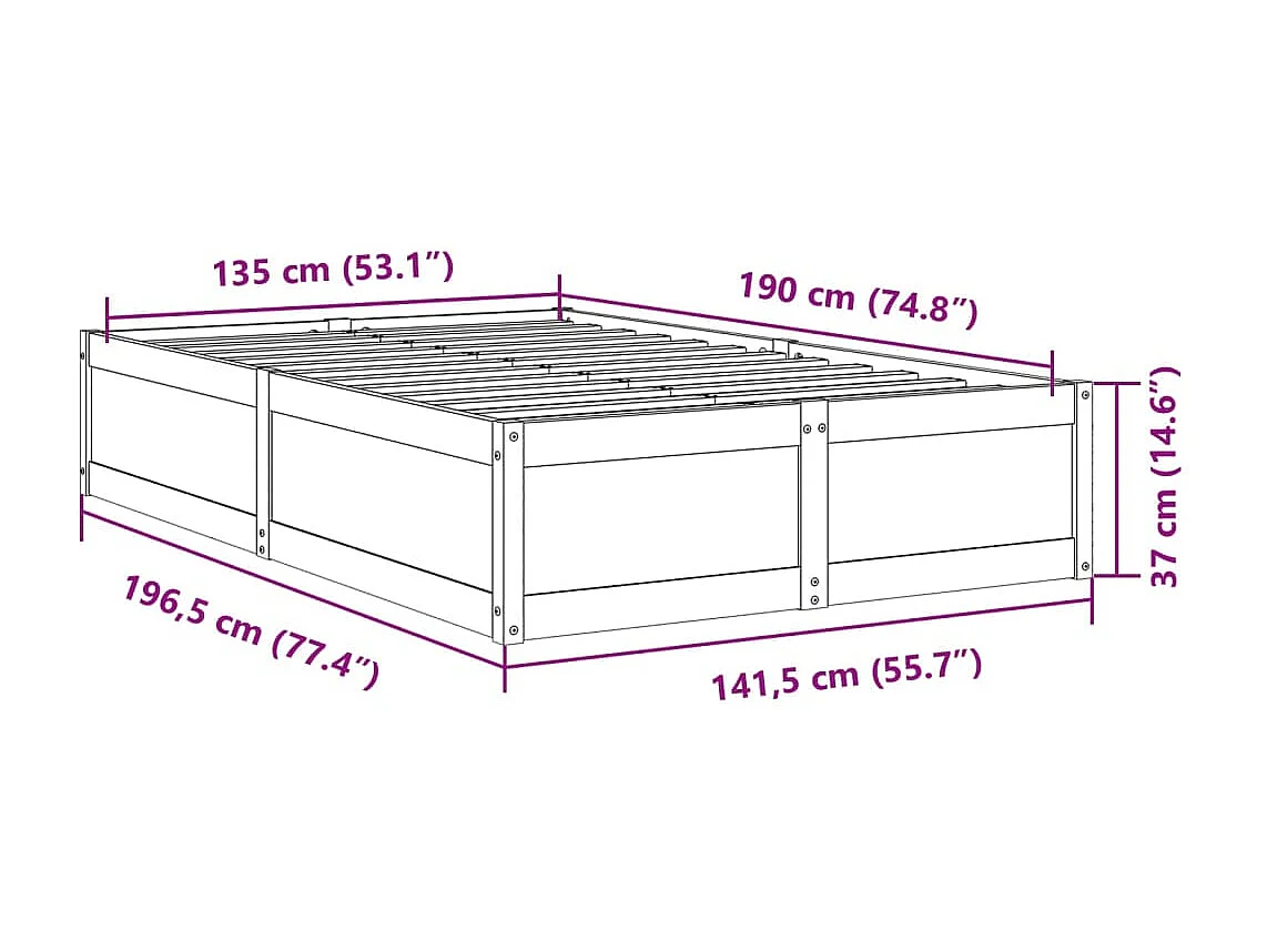 Estrutura de cama 135x190 cm madeira de pinho maciça branco