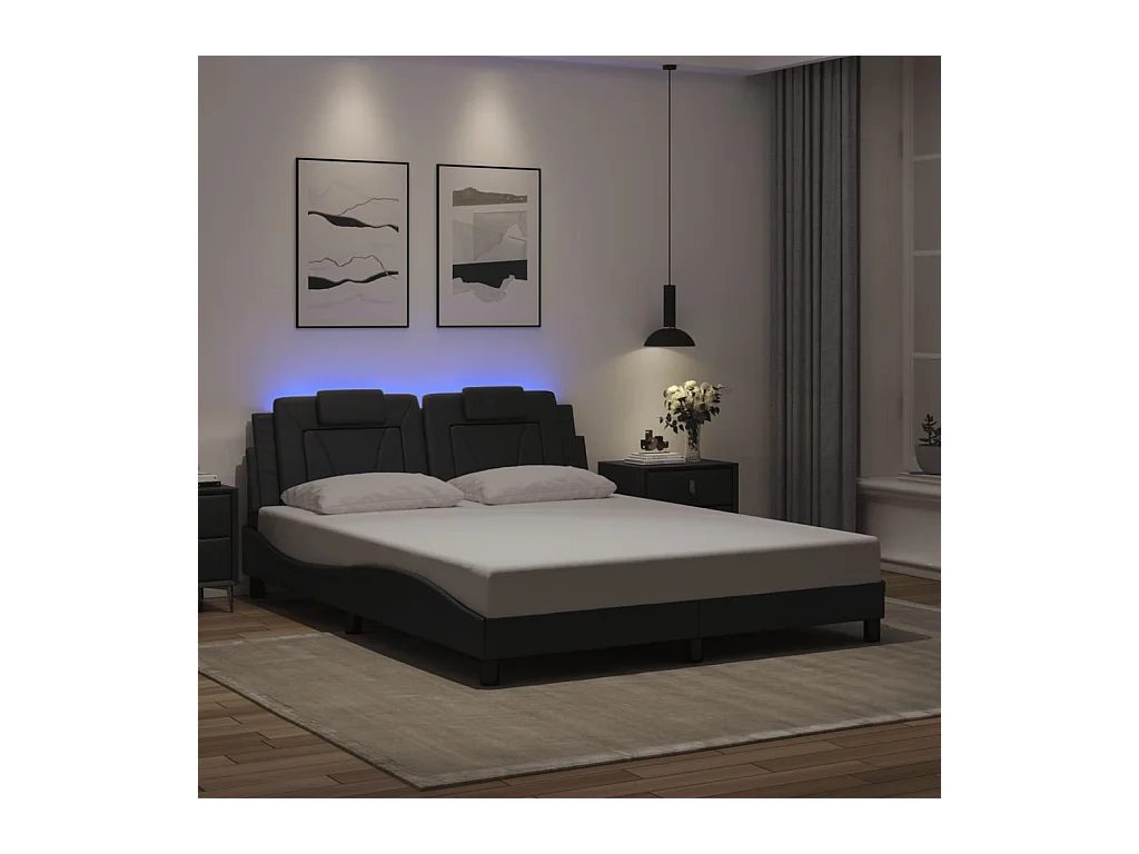 Cadre de lit avec lumières LED noir 160x200 cm similicuir