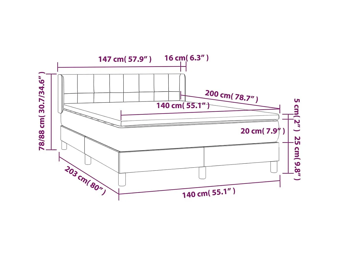 Lit à sommier tapissier et matelas Vert foncé 140x200cm Velours