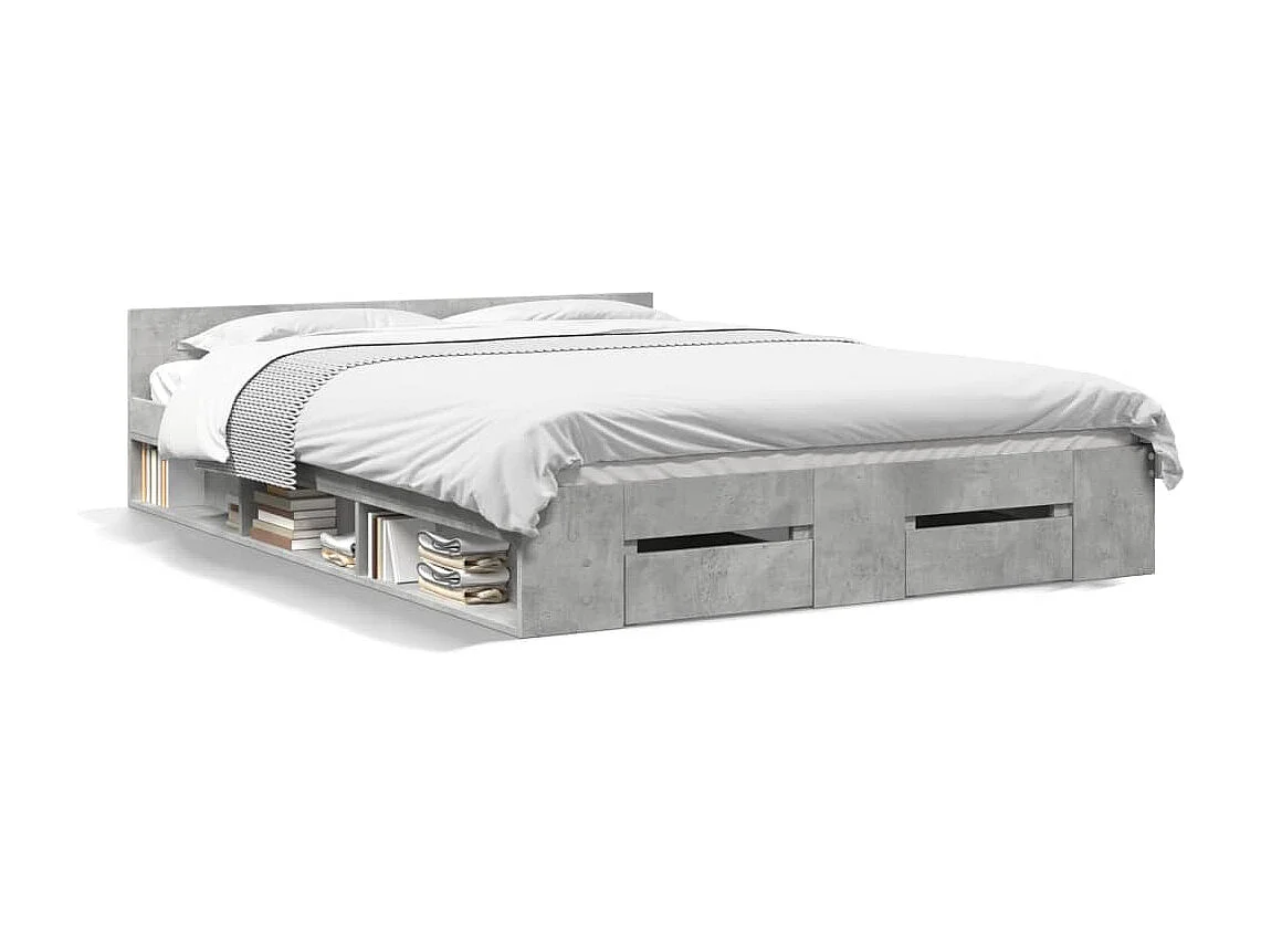 Cama con cajones madera ingeniería gris hormigón 120x200 cm