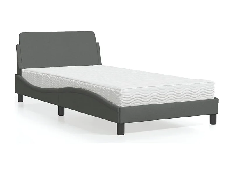 Lit avec matelas gris foncé 100x200 cm tissu