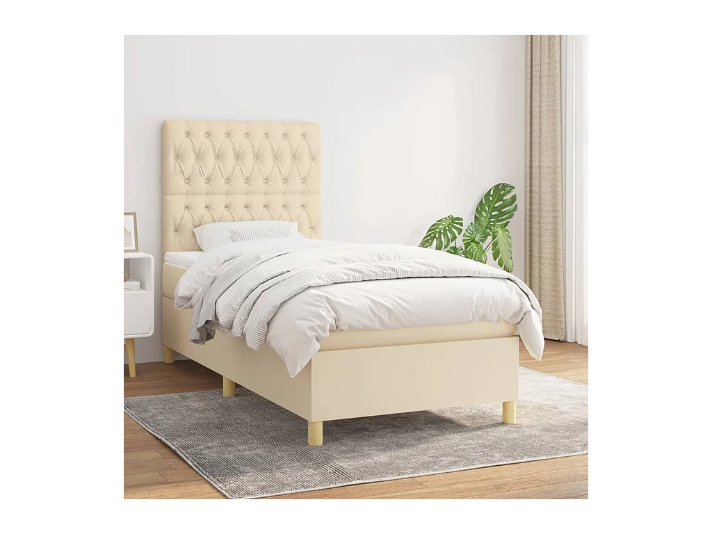 Lit à sommier tapissier avec matelas Crème 100x200 cm Tissu