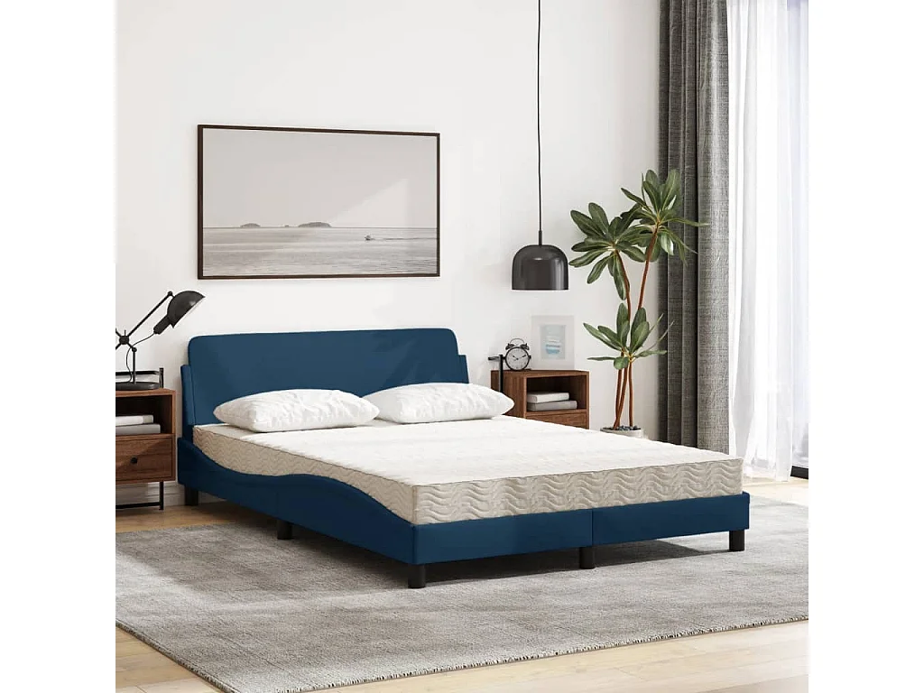 Cama con colchón tela azul 140x190 cm