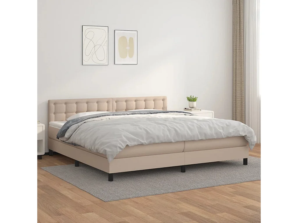 Cama box spring con colchón cuero sintético capuchino 200x200cm