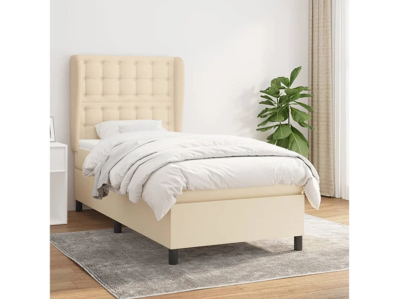 Lit à sommier tapissier et matelas Crème 90x190 cm Tissu