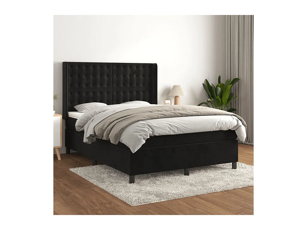 Lit à sommier tapissier avec matelas Noir 140x190 cm Velours