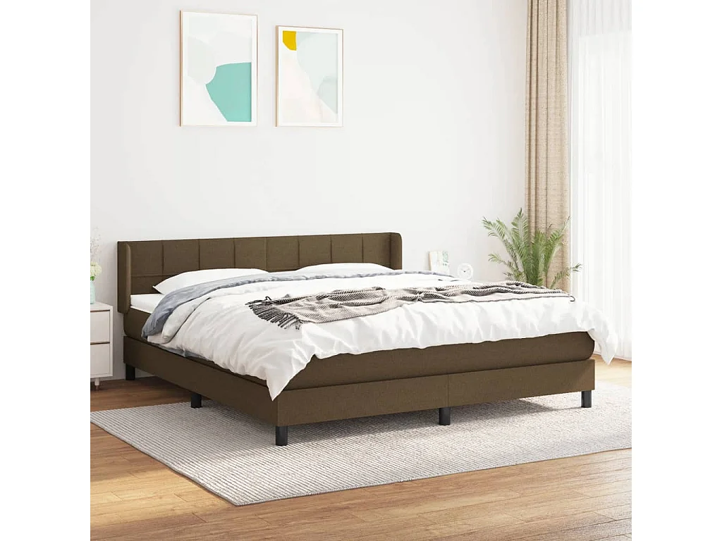 Cama box spring con colchón tela marrón oscuro 180x200 cm
