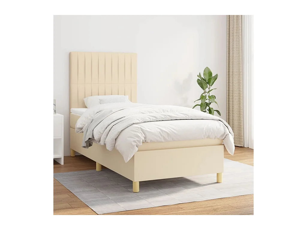 Lit à sommier tapissier avec matelas Crème 80x200 cm Tissu