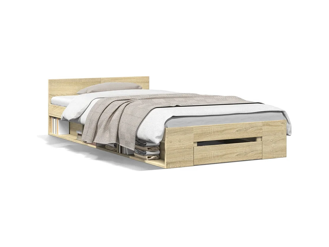 Cama con cajón madera ingeniería roble Sonoma 100x200 cm