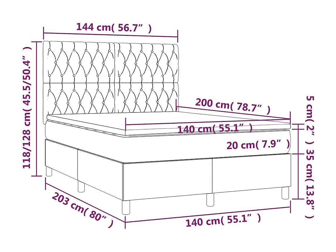 Lit à sommier tapissier avec matelas Taupe 140x200 cm Tissu