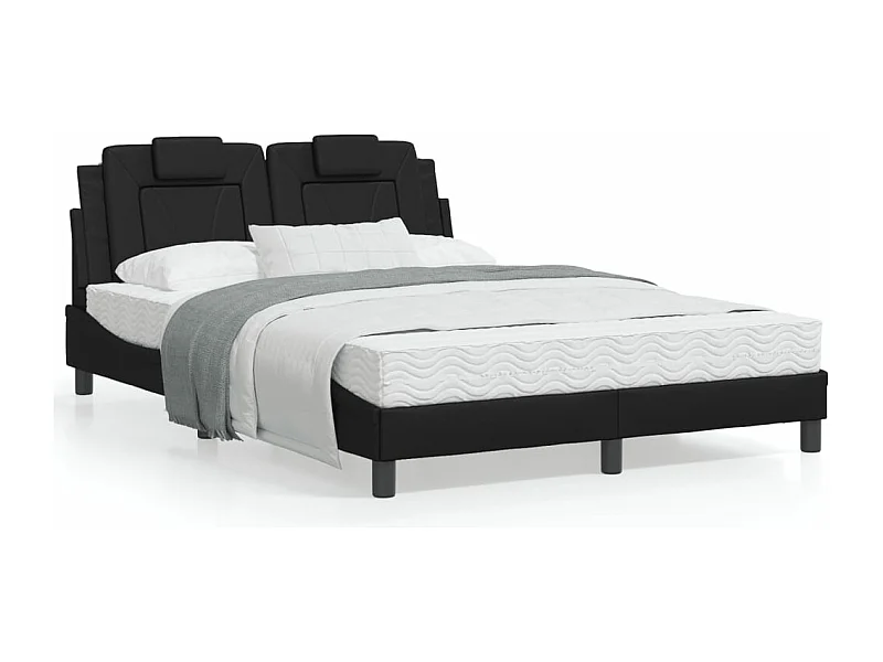 Estructura de cama con cabecero cuero sintético negro 140x190cm