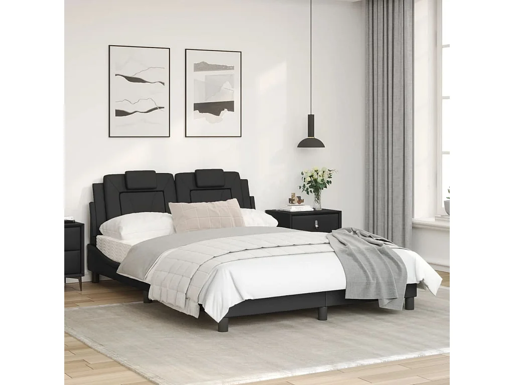 Cadre de lit avec tête de lit Noir 140x190 cm Similicuir