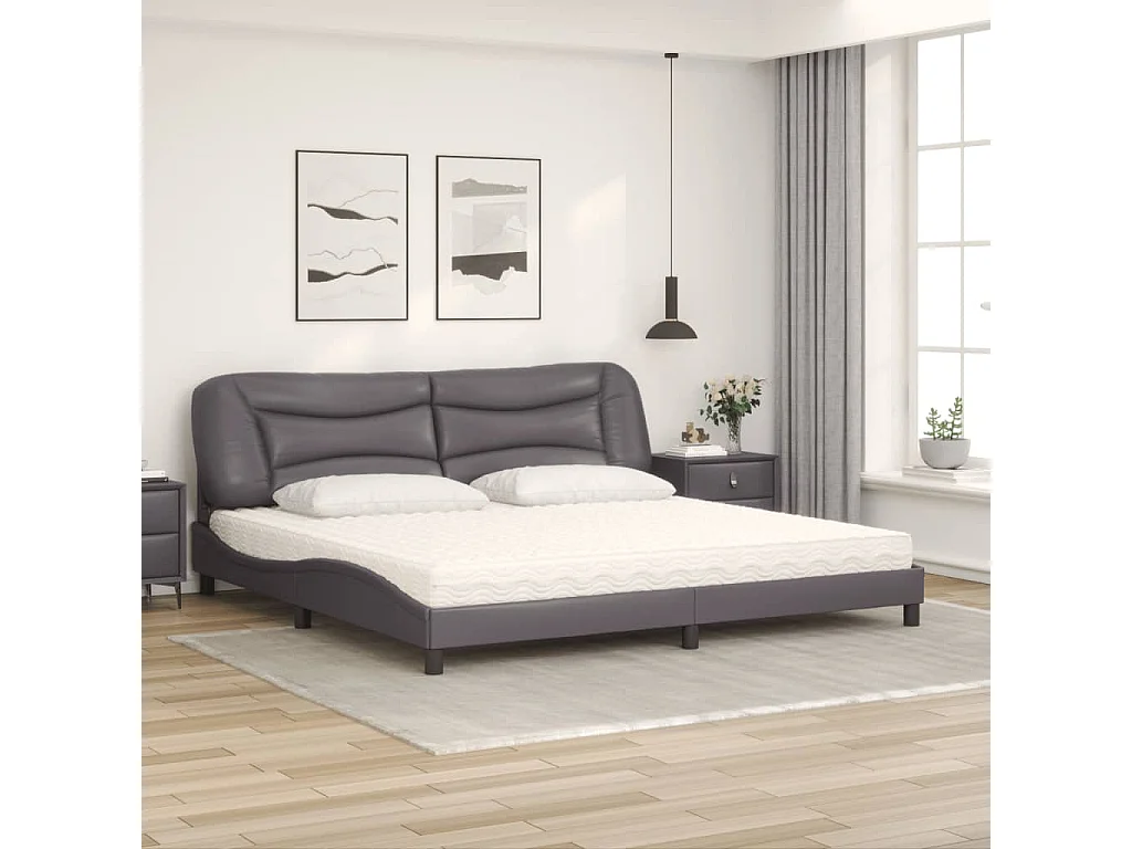 Cama con colchón cuero sintético gris 200x200 cm