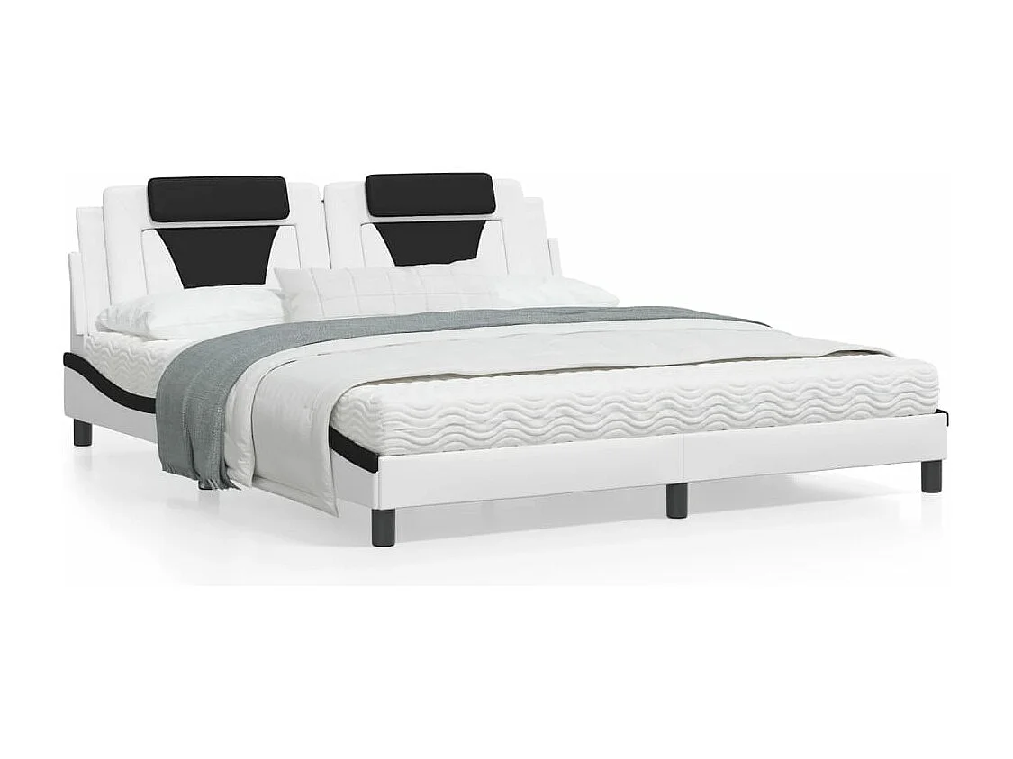 Estructura de cama con cabecero cuero sintético blanco y negro