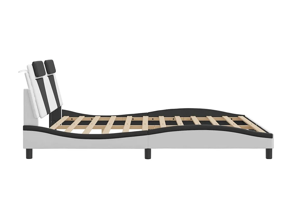 Estructura de cama con cabecero cuero sintético blanco y negro
