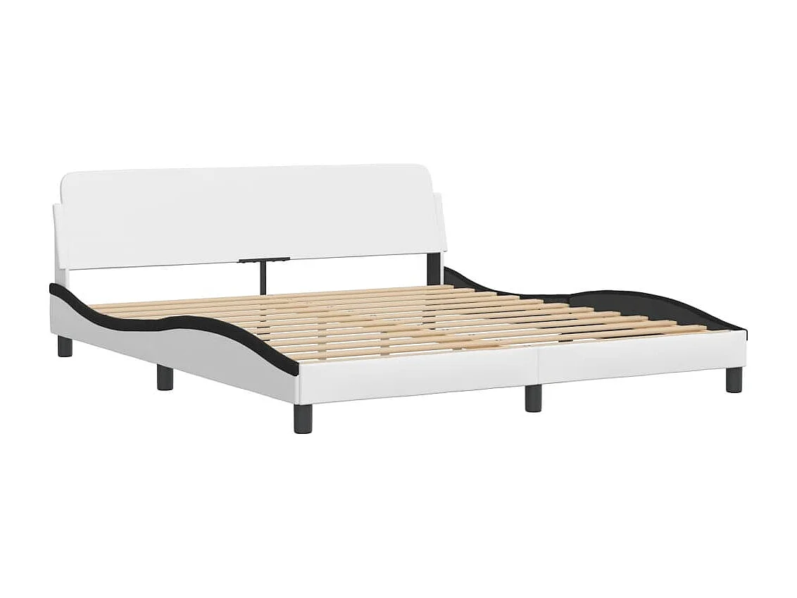 Estructura de cama con cabecero cuero sintético blanco y negro