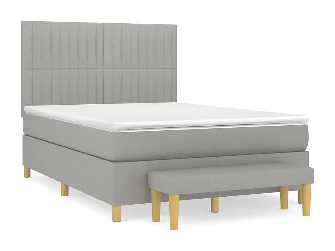 Cama box spring con colchón tela gris claro 140x190 cm
