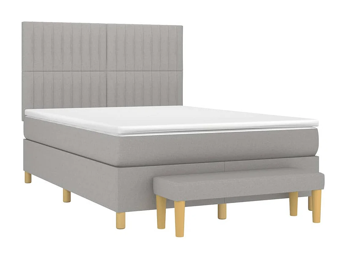 Cama box spring con colchón tela gris claro 140x190 cm