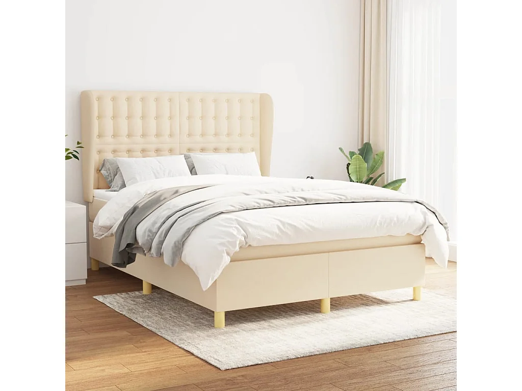 Lit à sommier tapissier avec matelas Crème 140x190 cm Tissu