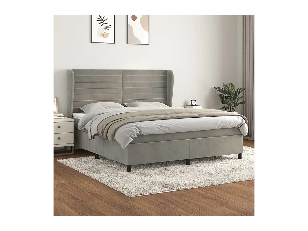 Lit à sommier tapissier et matelas Gris clair 160x200cm Velours