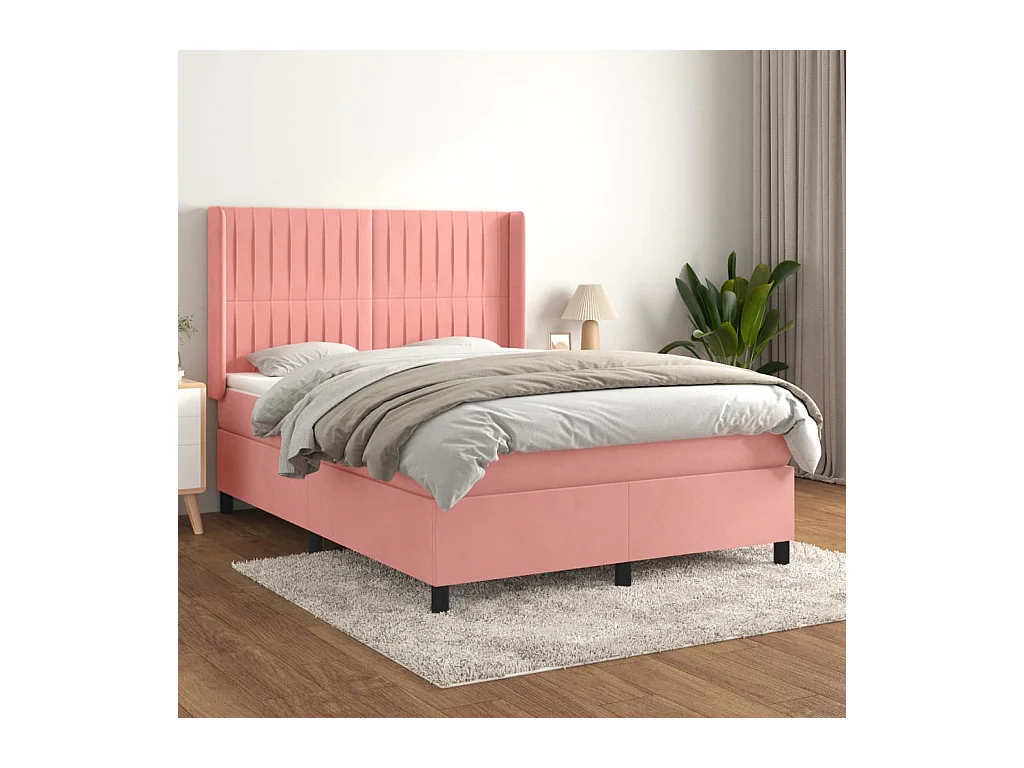 Lit à sommier tapissier avec matelas Rose 140x200 cm Velours