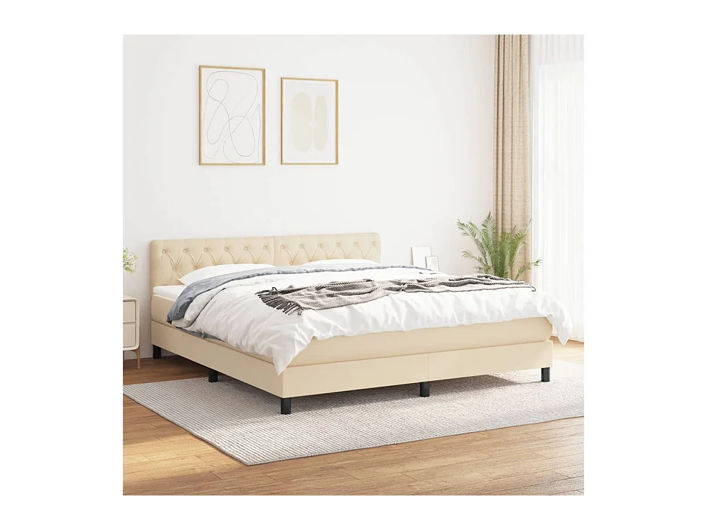 Boxspring met matras stof crèmekleurig 160x200 cm