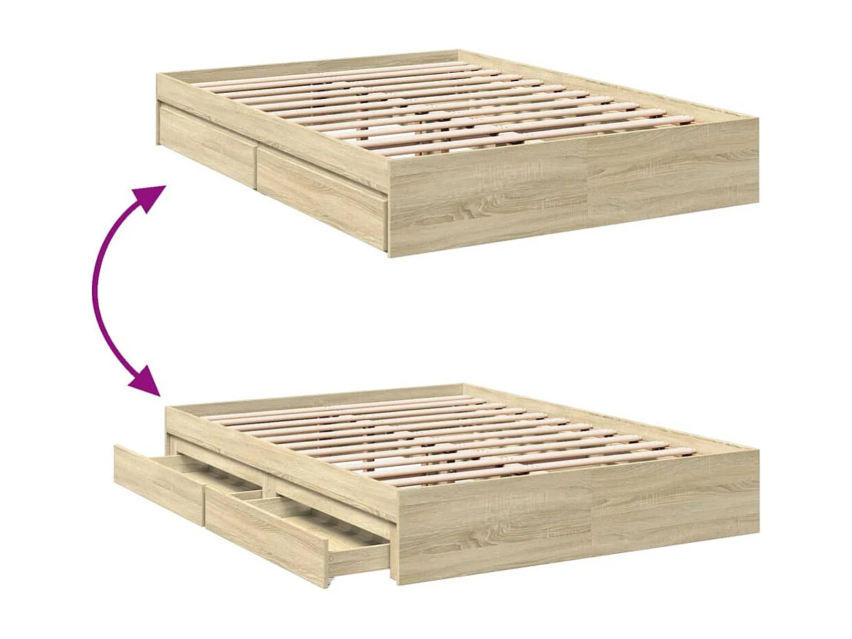 Estrutura de cama c/ gavetas derivados madeira carvalho sonoma