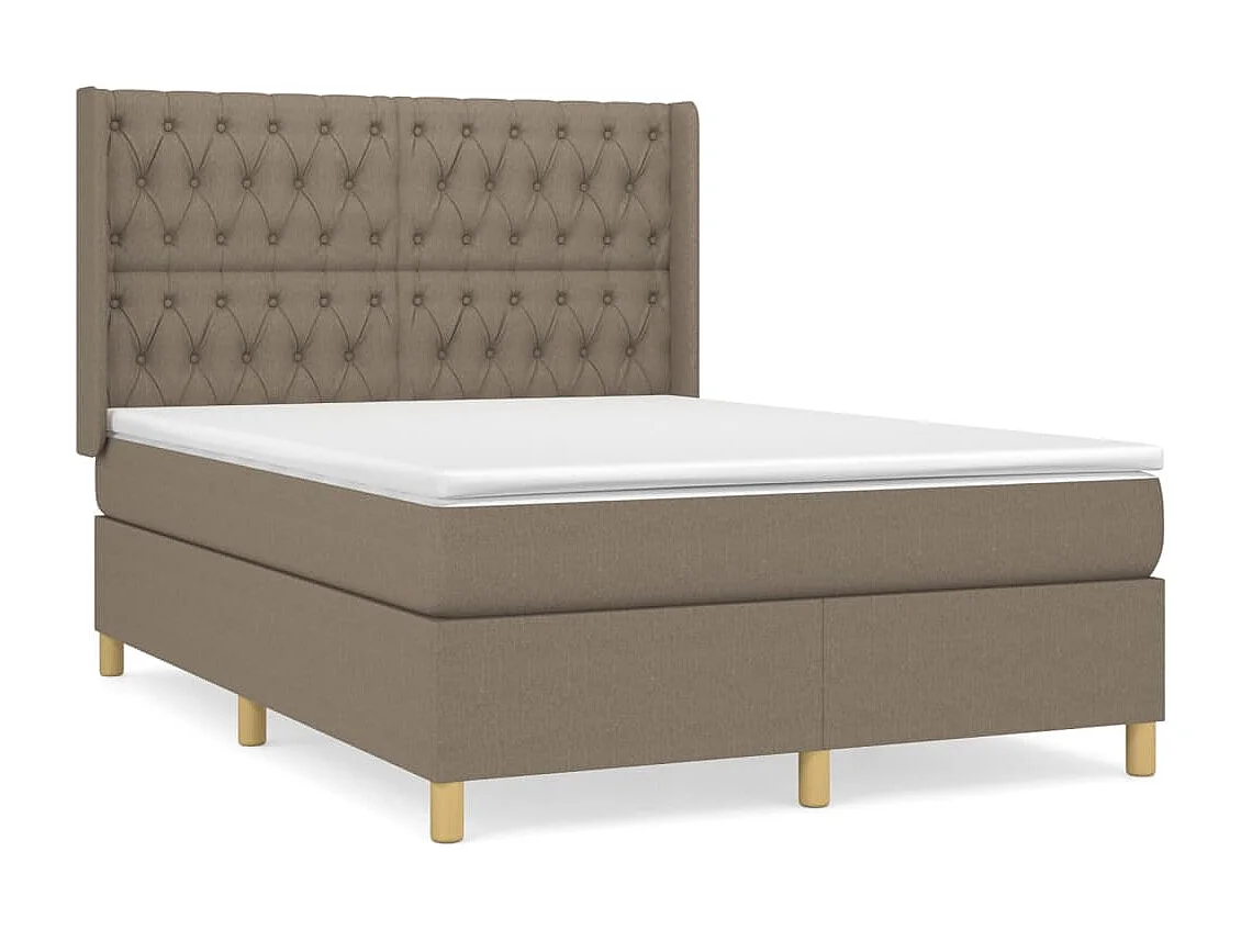 Cama box spring con colchón tela gris taupe 140x200 cm