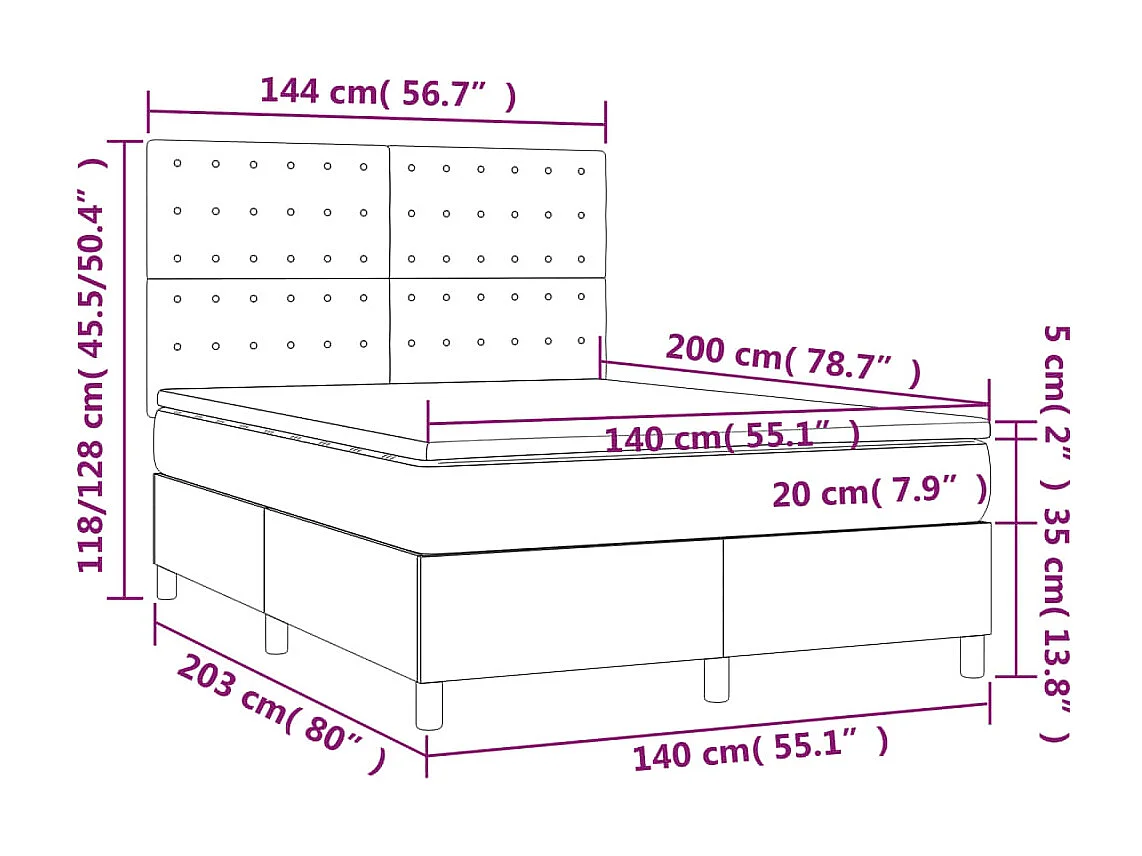 Lit à sommier tapissier avec matelas Taupe 140x200 cm Tissu