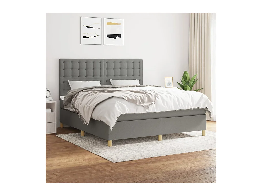 Lit à sommier tapissier avec matelas Gris foncé 160x200cm Tissu
