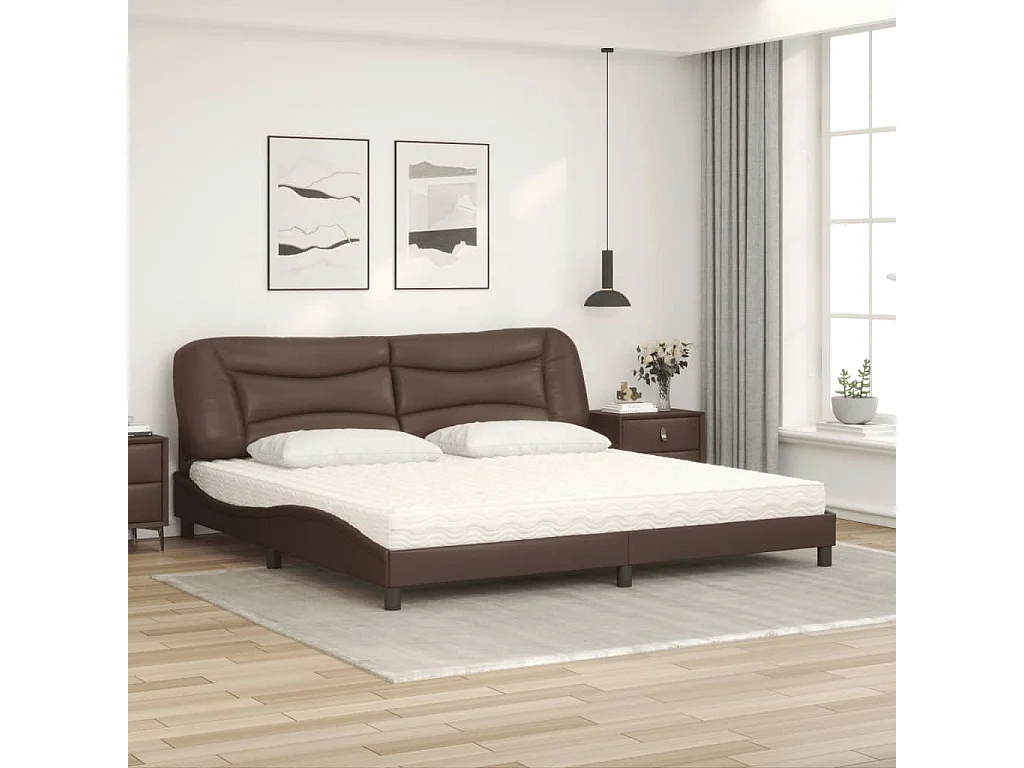 Cama com colchão 200x200 cm couro artificial castanho