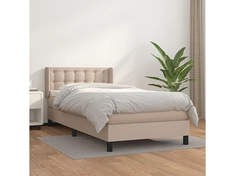 Cama box spring con colchón cuero sintético capuchino 90x190 cm
