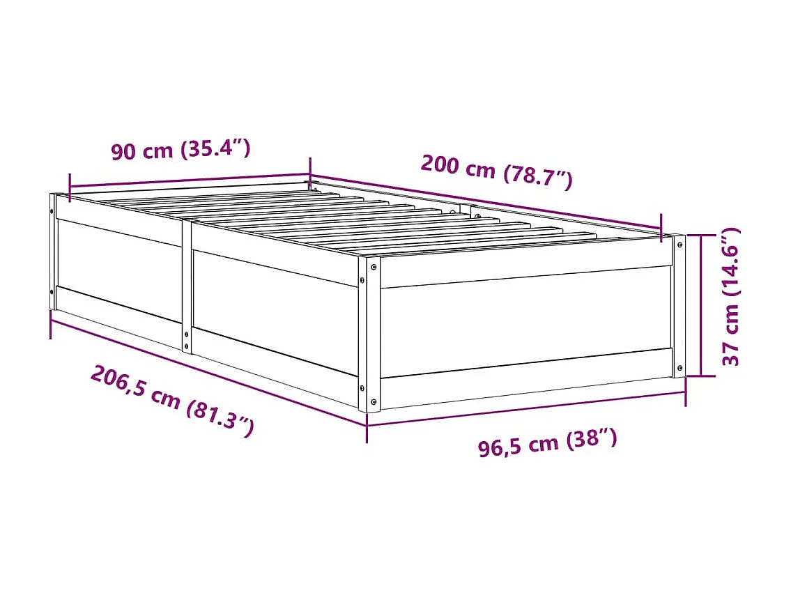 Cadre de lit 90x200 cm bois de pin massif