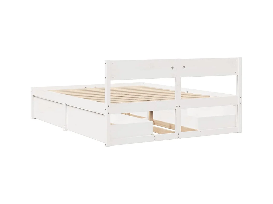 Cadre de lit avec tiroirs blanc 140x200 cm bois de pin massif