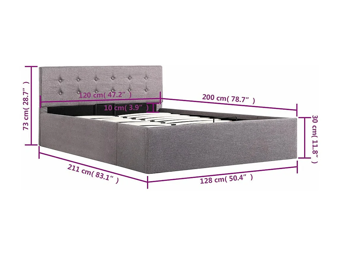 Cadre de lit à stockage hydraulique Taupe Tissu 120x200 cm