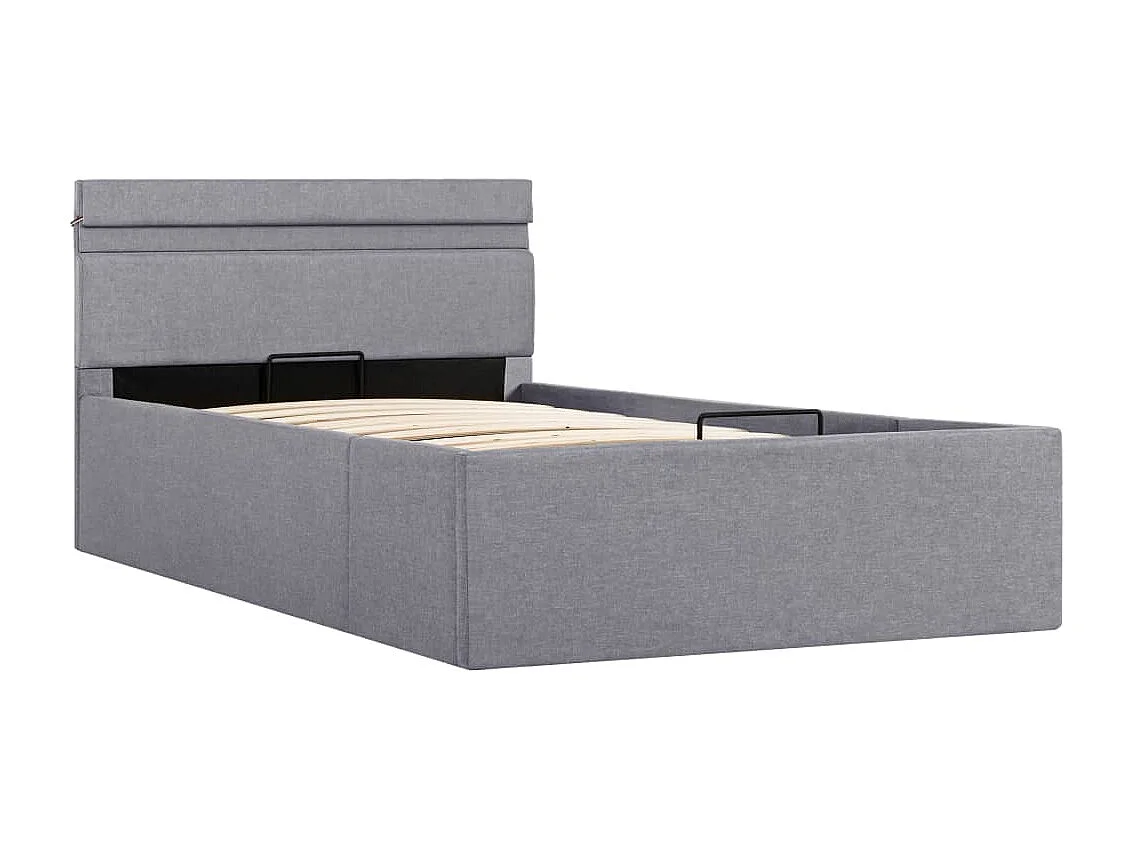 Cadre de lit à stockage hydraulique et LED gris clair 100x200cm