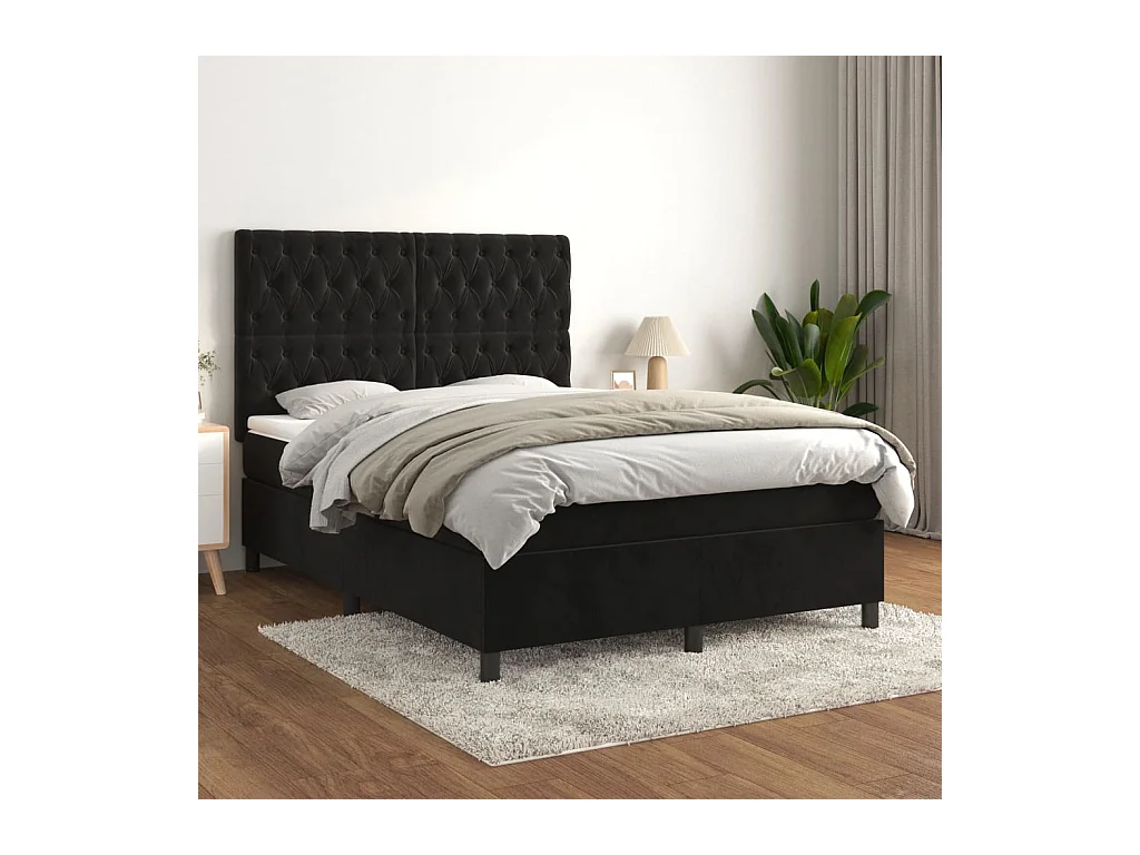 Boxspring met matras fluweel zwart 140x200 cm