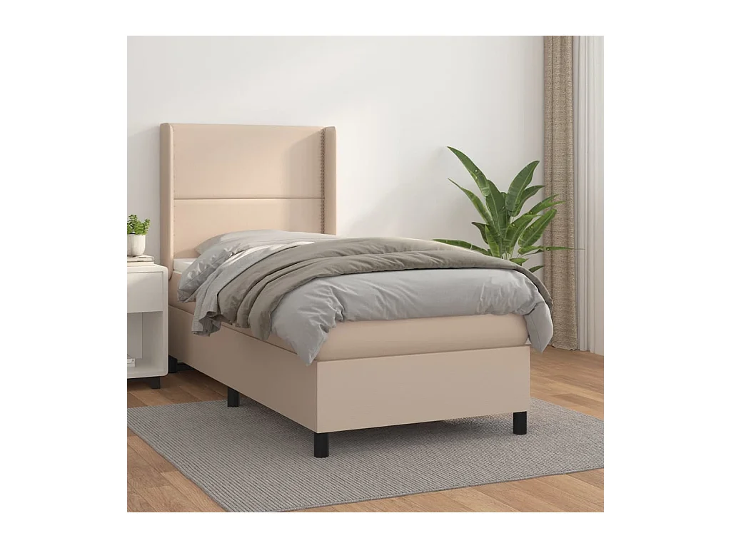 Cama box spring con colchón cuero sintético capuchino 90x190 cm