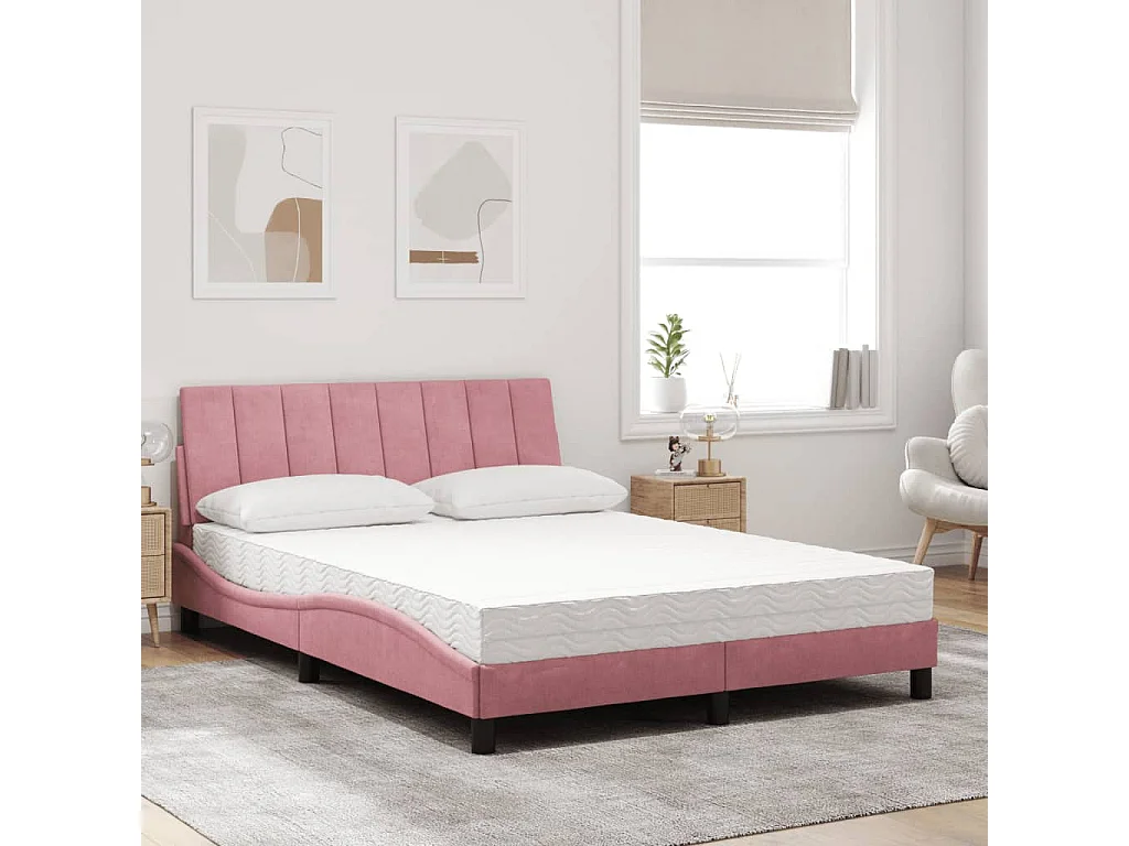 Cama con colchón terciopelo rosa 120x200 cm